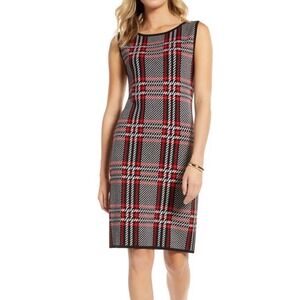 1901 Nordstrom Red Black White Plaid Preppy Dark Academia Knit Sweater Dress LP